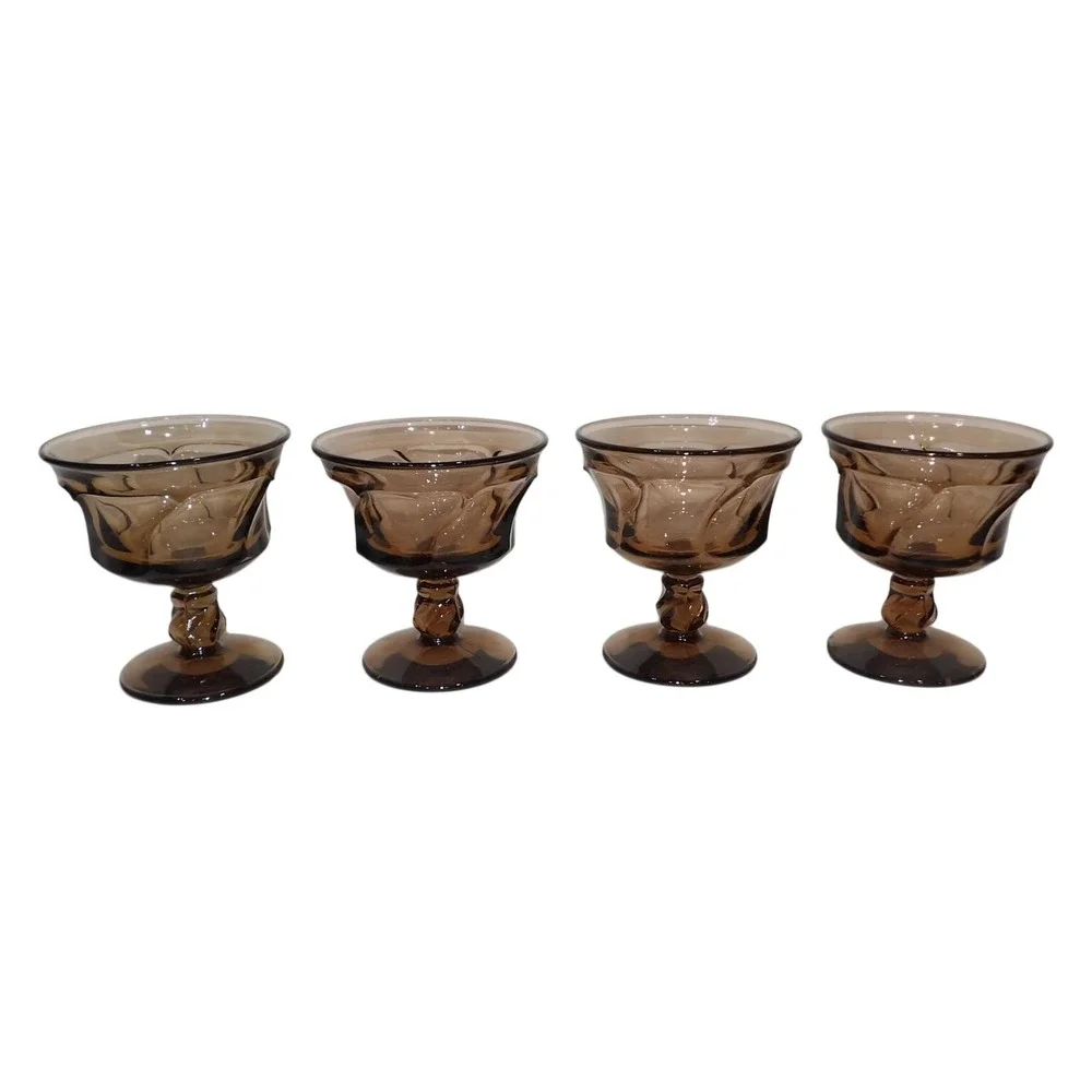 Fostoria Jamestown Smoky Brown Glass Champayne Sherberts Set of 4